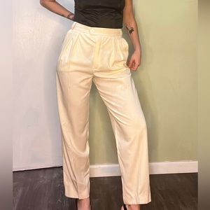 vintage 80s escada cream colored high waisted wide leg trousers w/ pockets